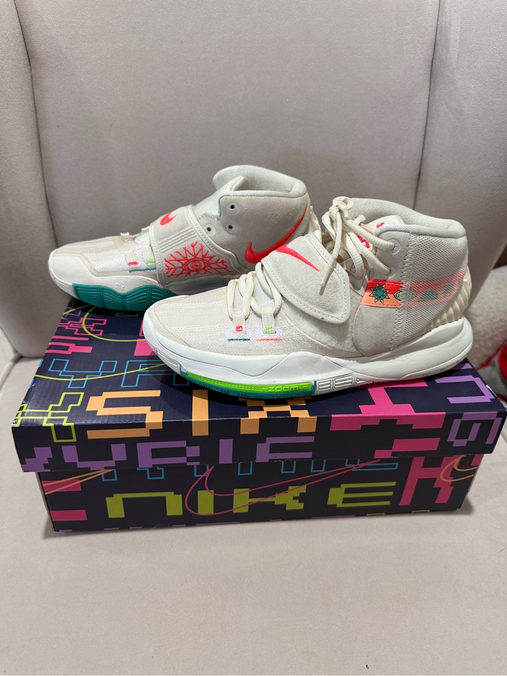 Nike Kyrie 6 N7 Basketball Shoes Light Cream Bright Crimson 6.5